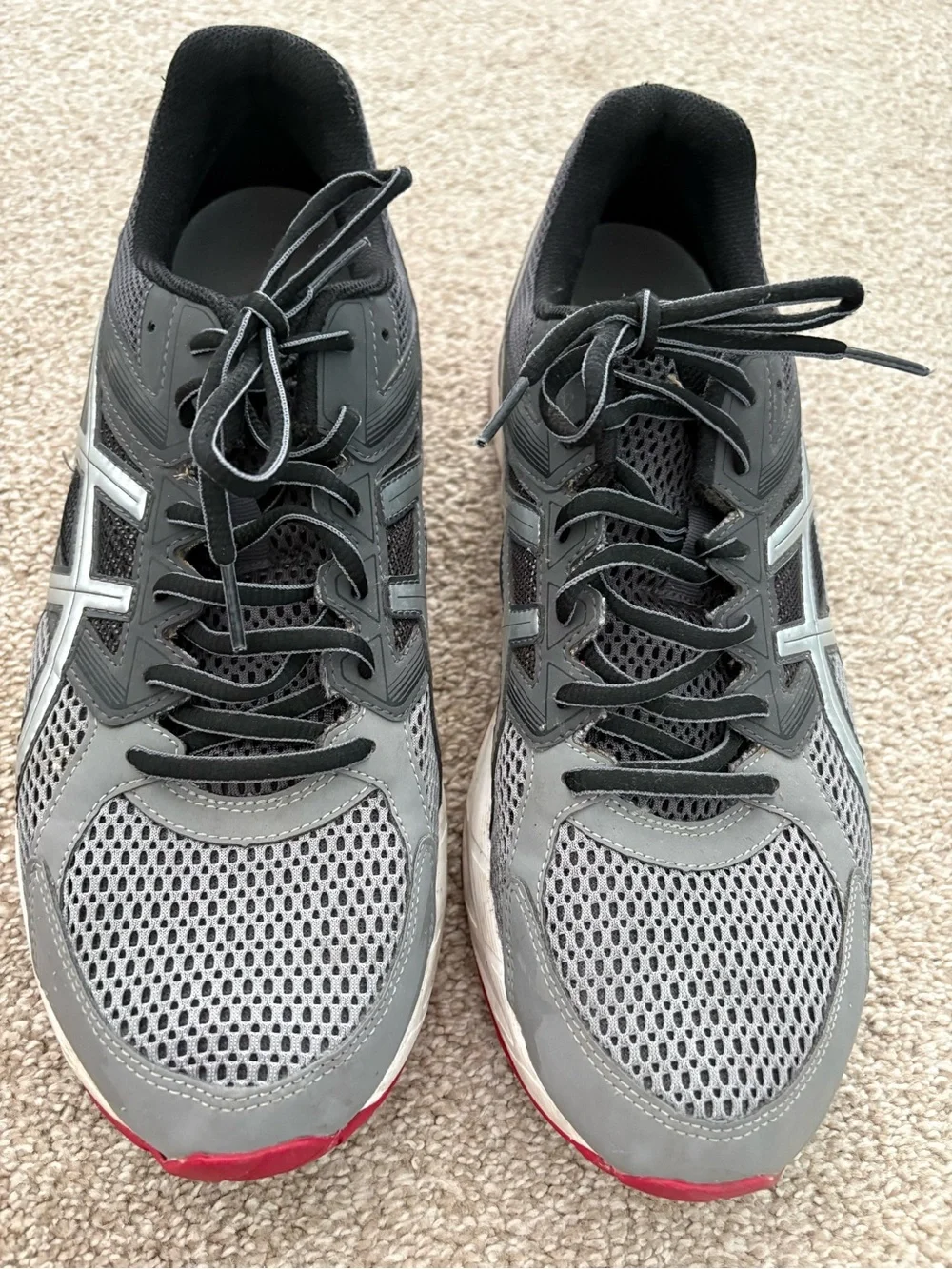 ASICS Gel Contend 3 Men's U.S. 12 Gray Red Athletic Lace Up Running Shoes T5F4N